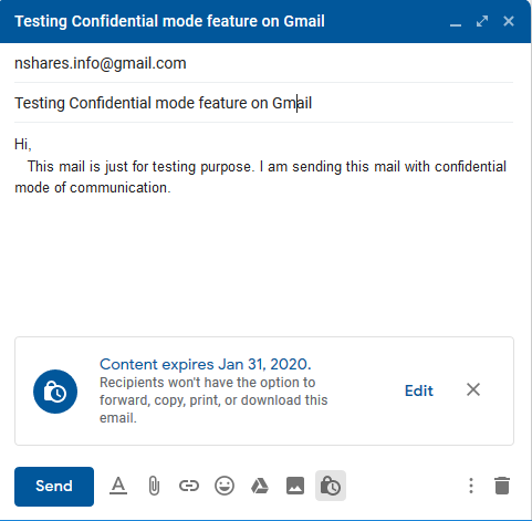 Gmail Mail Sending With Confidential Mode