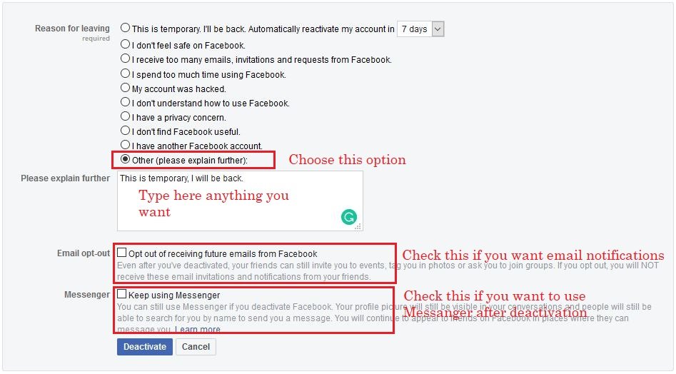 How to deactivate a facebook profile?