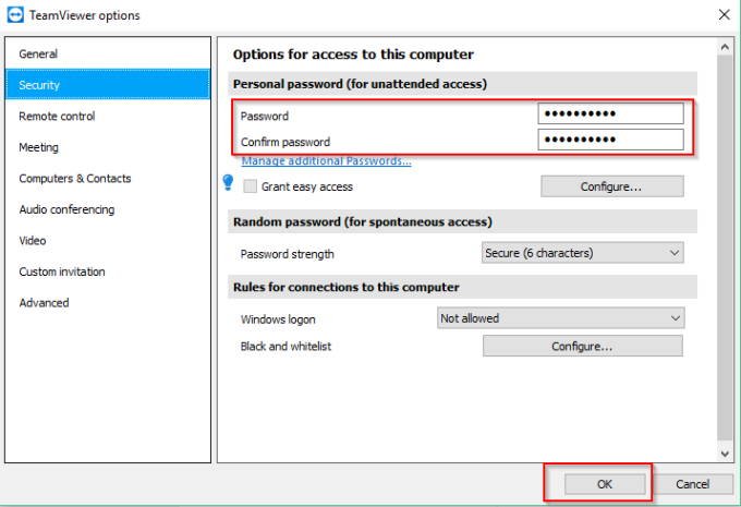 show teamviewer unattended access password