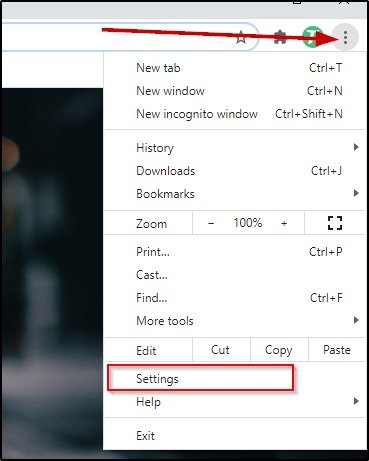 Chrome Settings Option