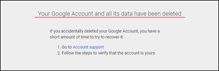 Gmail Account Deletion Success Message