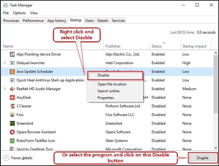 can run disable greyed out startup programs windows 10