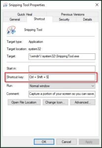 snipping tool keyboard shortcut windows 10