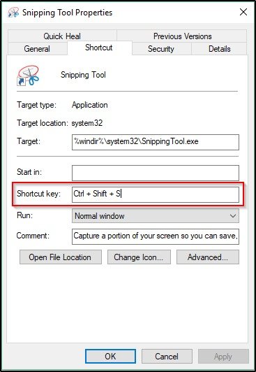 snipping tool hotkey