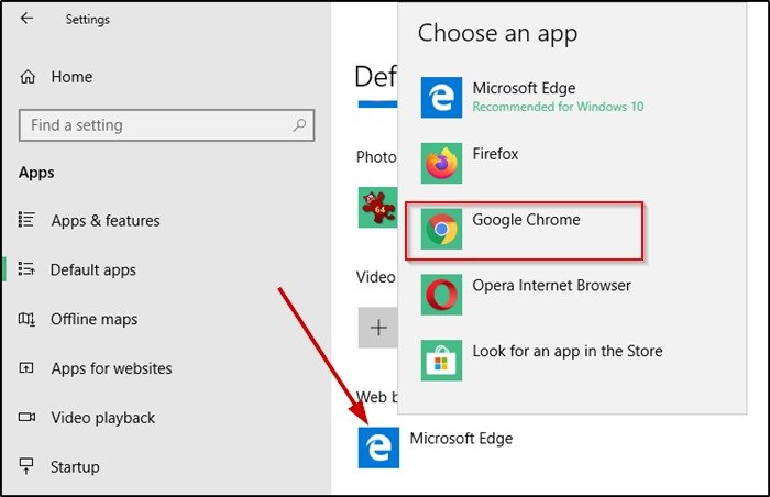 how to set google chrome as default browser windows 10