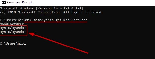 Check The Ram Manufacturer On Windows 10 From Command Prompt