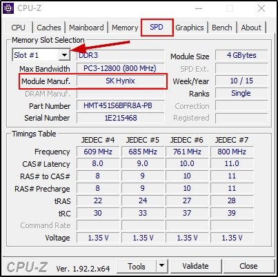 Check The Ram Manufacturer On Windows 10 Using Cpu-Z