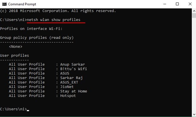 Check Wireless Network Profiles On Command Prompt