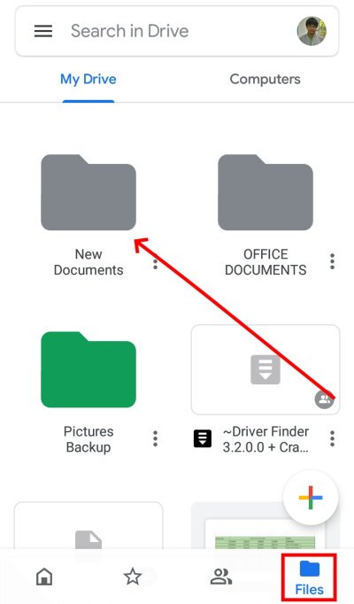 Files Option On Google Drive App