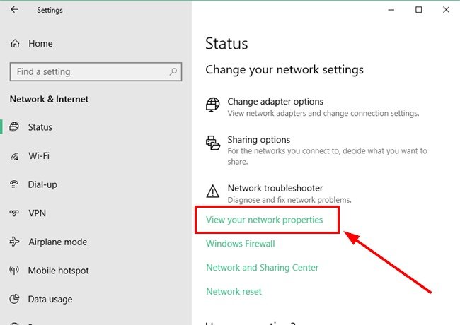 View Network Properties Option On Network Settings