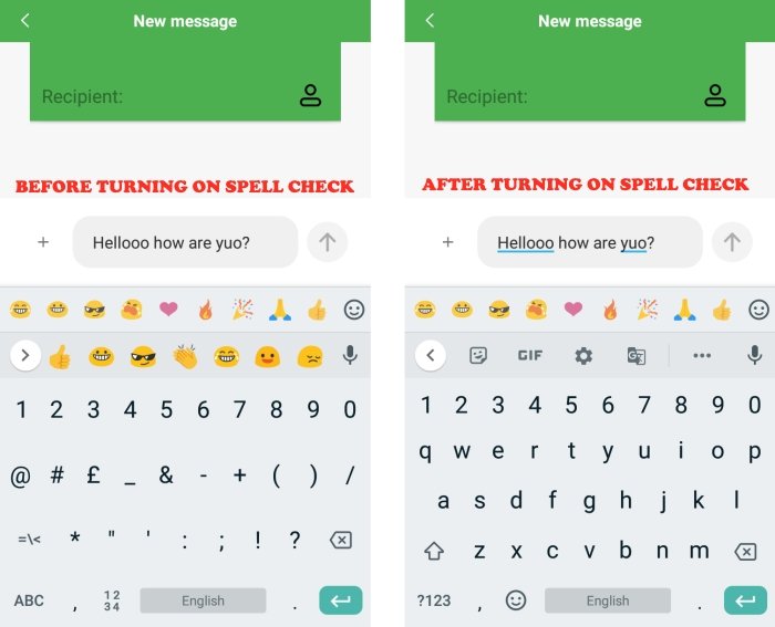 Result Before And After Turning On Spell Check On Android