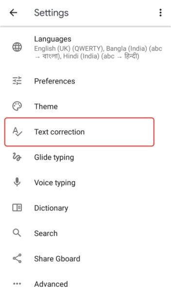 Text Correction Option On Android Keyboard