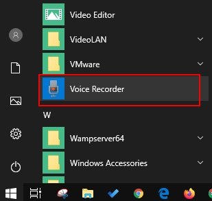 Voice Recorder App On Windows Programs List