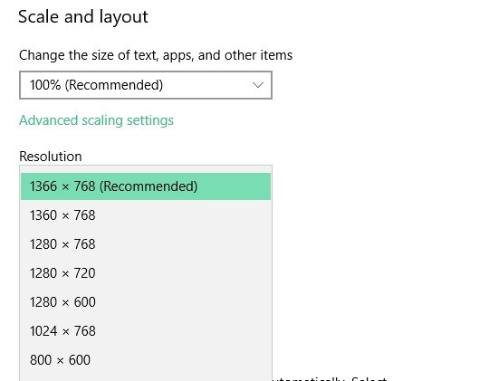 Windows Screen Resolution Settings