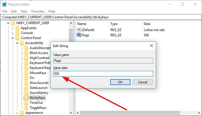 Change Sticky Keys Flags In Windows 10 Registry