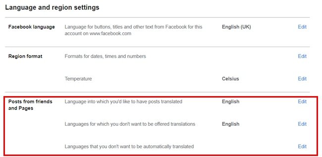 Facebook Translation Settings