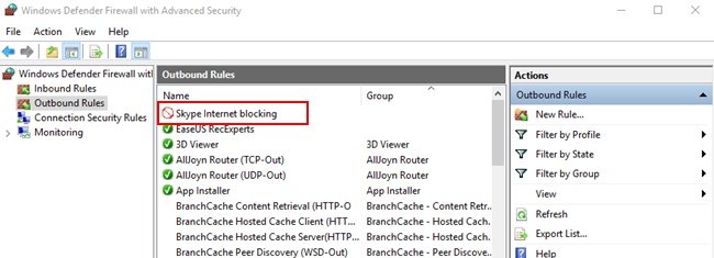 List Of Outbound Rules Under Windows Firewall