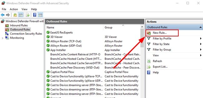 New Outbound Rule Creation Process On Windows Firewall