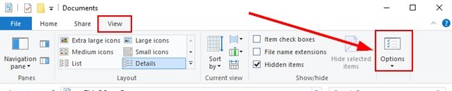 Options Button Under View Menu On File Explorer