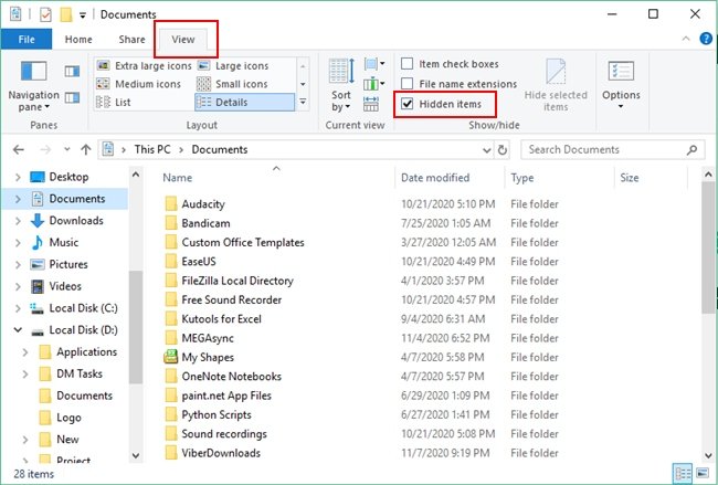 windows explorer show hidden files