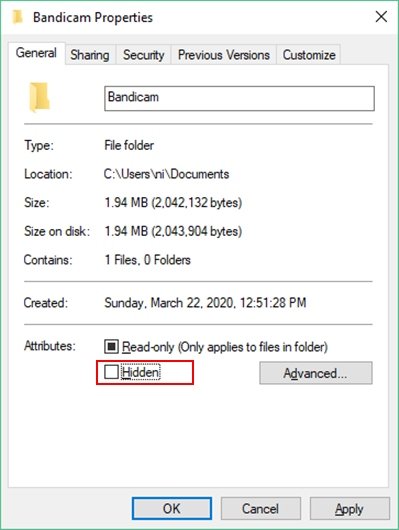 C:\Users\Ni\Desktop\Screen\Unmark The Hidden Attribute Of A File From Properties.jpg