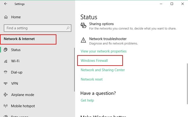 Windows Firewall Option Under Network &Amp; Internet Settings