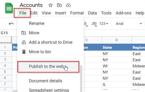 Google Sheets Publish To The Web Function