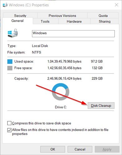 Disk Cleanup Option On Drive Properties